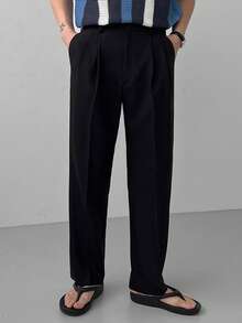 DAZY Black Straight Solid Color Commuter Pants For Men - Black - View 5