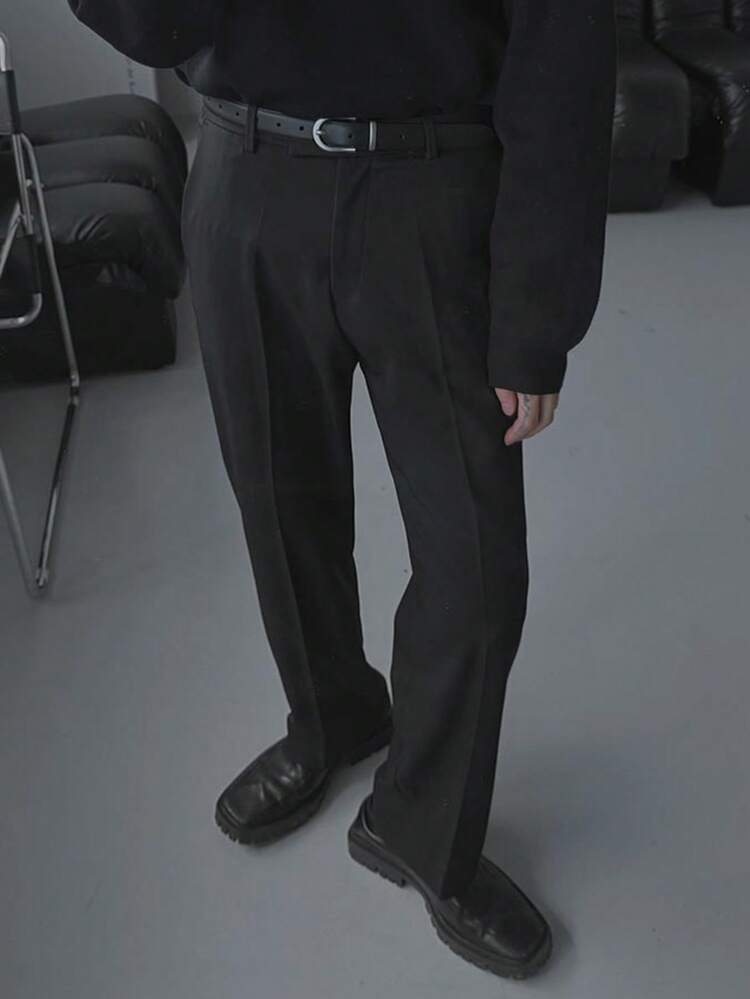 Long Black Slim-Fit Suit Pants For Men