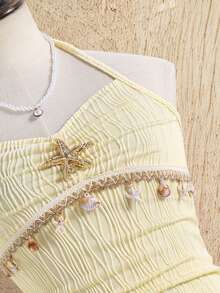 Sparklyn Tween Girls Starfish & Shell Decor Halter Neck Dress - Apricot - View 5