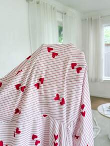 SHEIN 红白条纹爱心印花翻领开衫家居服套装，孕妇睡衣 - 彩色 - 查看 8