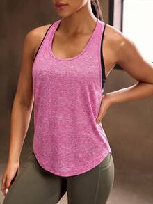 Powerista Tank Top Olahraga Kasual Wanita dengan Motif Geometris dan Patchwork - Hot Pink - View 5