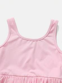 SHEIN 女童纯色针织运动吊带裙 - 粉色 - 查看 3