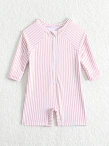 SHEIN Áo tắm chống nắng có khóa kéo cho bé trai sơ sinh/trẻ nhỏ, trang phục đi biển mùa hè. - Màu Hồng  San hô - Xem 3
