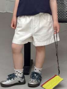 Dazy Kids 男孩夏季基本款純色休閒直筒牛仔短褲 - 白色 - 查看 3