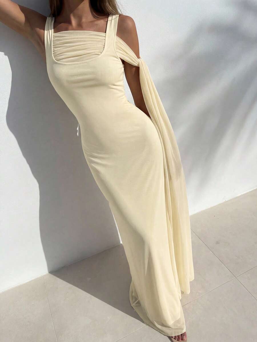Modelyn Women's Solid Color Ribbon Design Elegant Party Dress