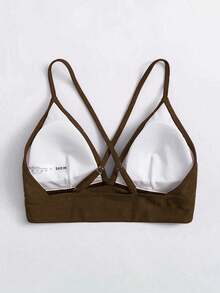 Swim Basics 女士简约纯色交叉露背泳衣上装，夏季 - 巧克力棕 - 查看 2
