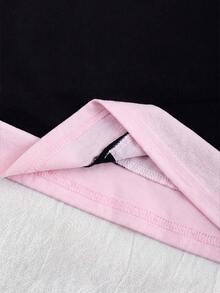 Teen Girl/Teen Girls Y2K Style Casual Minimalist Black & Pink Printed Ruched Tie Front Crop Top - Multicolor - View 4