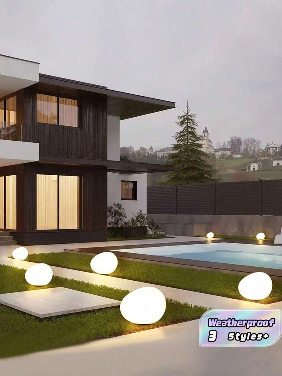 2个发光太阳能树脂石灯 - 自充电式路径装饰灯,适用于禅意花园和草坪氛围装饰,防风雨景观照明 - 彩色 - 查看 1