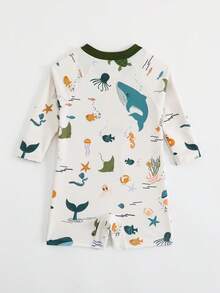 SHEIN Playful Pals Áo bơi dài tay, khóa kéo nửa thân trước, in hình sinh vật biển dành cho bé trai. - Nhiều màu - Xem 2