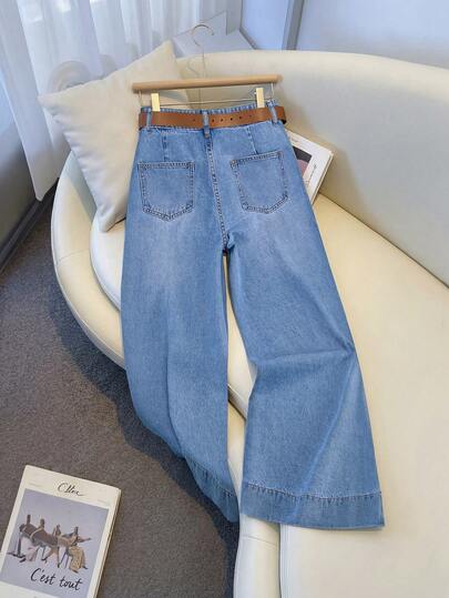 GlowEve Women's Casual Loose Fit Washed Wide Leg Jeans