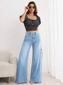 EMERY ROSE Plus Size Women's Vintage Washed Denim Jeans, Spring/Summer - Light Wash - View 3