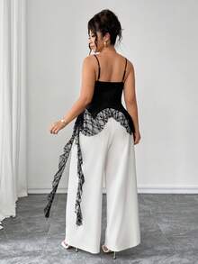 Calvaya Große Größen Elegantes Spitzen-Patchwork-Top mit Rüschen in Jellyfish-Form für Damen, gestricktes ärmelloses Top für Frühling/Sommer, vielseitig einsetzbar für Büro, Urlaub, Feiertage, Partys, Dates, Hochzeiten und Outdoor-Anlässe - Schwarz - Übersicht 5