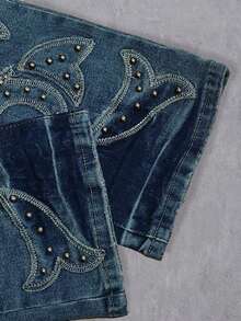 Manfinity EMRG American Streetwear New Arrival Heavy Rivet Washed Blue Flare Jeans, Versatile Slimming Pants - Blue - View 4