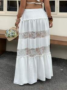 Sunnyshic Plus Size Women's Beach Vacation French Sexy Boho Contrast Lace Skirt White Summer - White - View 2