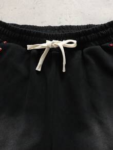 ROMWE MEN Street Life Men's Street Style Rhinestone Decor Drawstring Waist Loose Shorts - Black - View 3