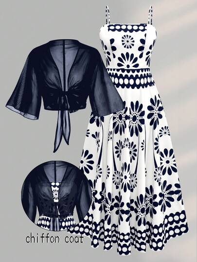 Franclia Plus Size Women's Fashion Summer Floral Chiffon Dress & Jacket Elegant 2-Piece Set