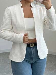 Elenzga Plus Size Women Solid Color Casual Versatile Commuting Long Sleeve Thin Blazer - White - View 1