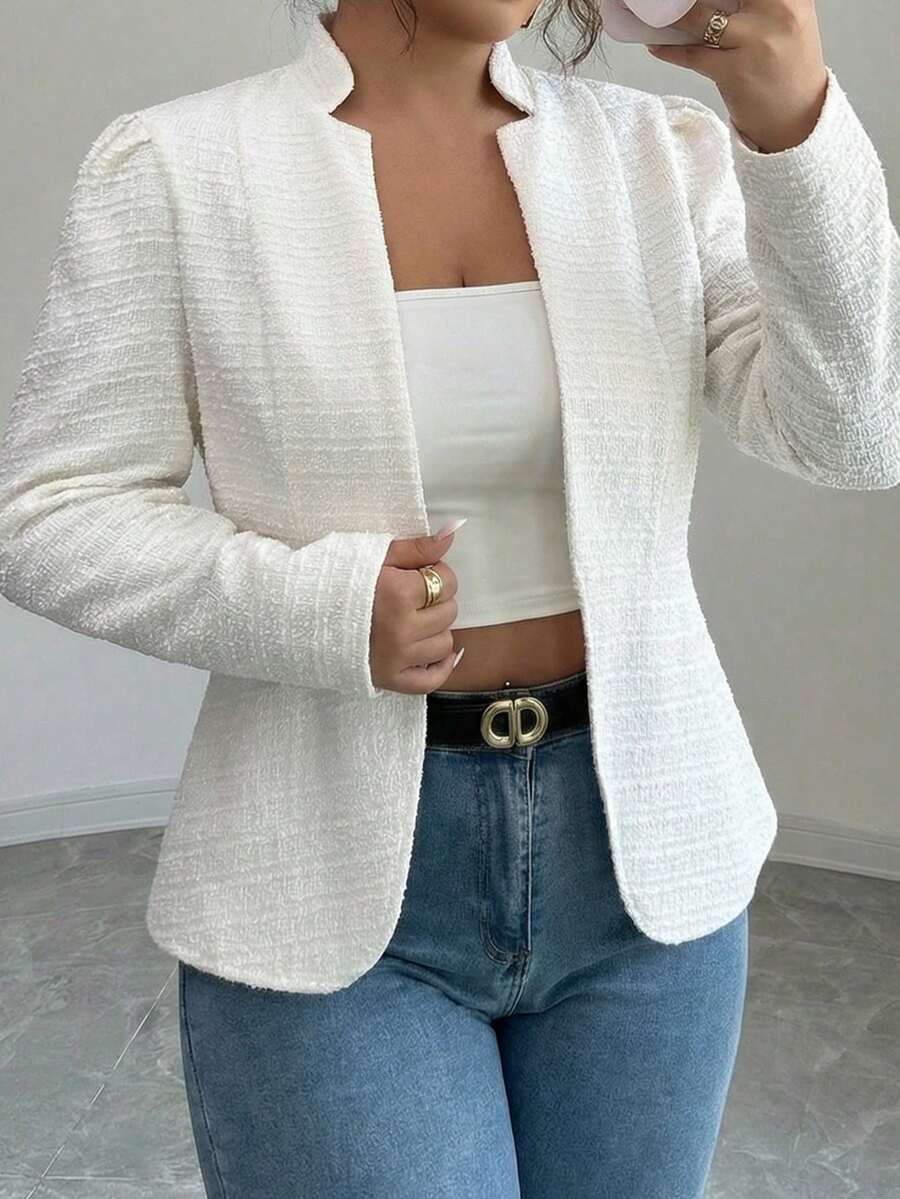 Elenzga Plus Size Women Solid Color Casual Versatile Commuting Long Sleeve Thin Blazer - White - View 1