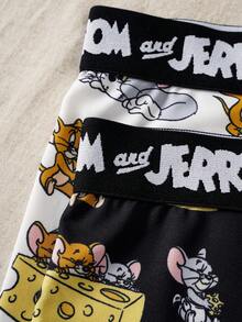 TOM & JERRY X SHEIN 2条装 男士字母卡通印花休闲日常三角裤 - 黑與白 - 查看 6
