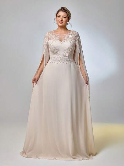 Serin Falda de sirena elegante y lujosa de talla grande con parches de flores de perlas y lentejuelas transparentes con apliques 3D, adecuada para bodas, fiestas, vacaciones, novia, madre de la novia, vestido de noche, vestido de invitada
