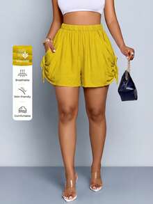 SOLERSUN Women's Elegant Casual Shorts With Pleats And Pockets, Perfect For Beach Vacation Vacation Trips To The Maldives And Bali. Mustard Yellow Summer - Mustard Yellow - View 4