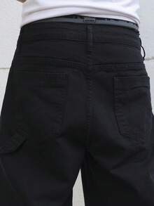 Manfinity EMRG Plus Size Men's Summer Black Casual Loose Wide Leg Denim Shorts - Black - View 8