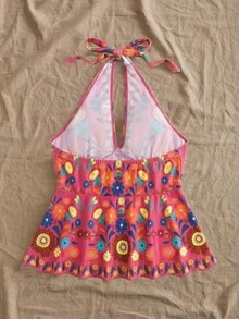 SHEIN VCAY Áo ngủ babydoll hở lưng gợi cảm in hoa dành cho nữ cỡ lớn, thích hợp cho bãi biển và kỳ nghỉ. - Nhiều màu - Xem 2