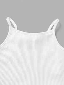 SHEIN 2件套女童纯色针织吊带背心和碎花裙套装 - 白色 - 查看 3
