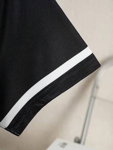 SHEIN Vacaura 2件套青少年男童休闲圆领短袖上衣和短裤套装，夏季 - 黑色 - 查看 6