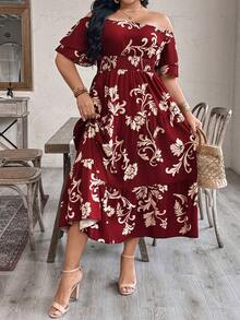 GlowEve CURVE Vestido rojo elegante y romántico de hombros descubiertos para mujer de talla grande, para verano - Rojo - Ver 3