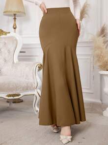Modelyn Women's Solid Color Casual Versatile Date/Travel A-Line Skirt - Brown - View 7