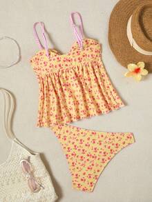 Swim Mod Bộ bikini mùa hè dành cho nữ, họa tiết nhiều màu sắc ngẫu nhiên, dây mảnh và cúp ngực tam giác, đồ bơi và trang phục đi biển. - Màu vàng - Xem 7