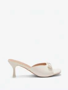 Eladyva Women Bow Decor Mule Heeled Sandals, Elegant Outdoor Heeled Sandals Valentines,Kitten Heels,Spring Summer Outfits - White - View 7