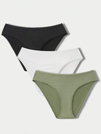 Snug Zone 3pcs/Pack High Stretch Lace Trim Minimalist Casual Daily Wear Plus Size Panties