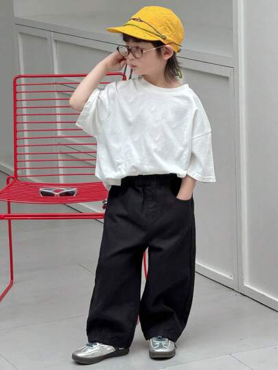 Dazy Kids Quần jean trơn màu thường ngày cho bé trai (size nhỏ)