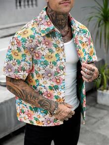 Manfinity CasualCool 男士印花单排扣短袖衬衫 - 彩色 - 查看 4