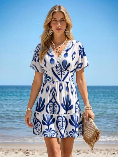 Sylviya Vestido casual de playa con adorno floral para mujer