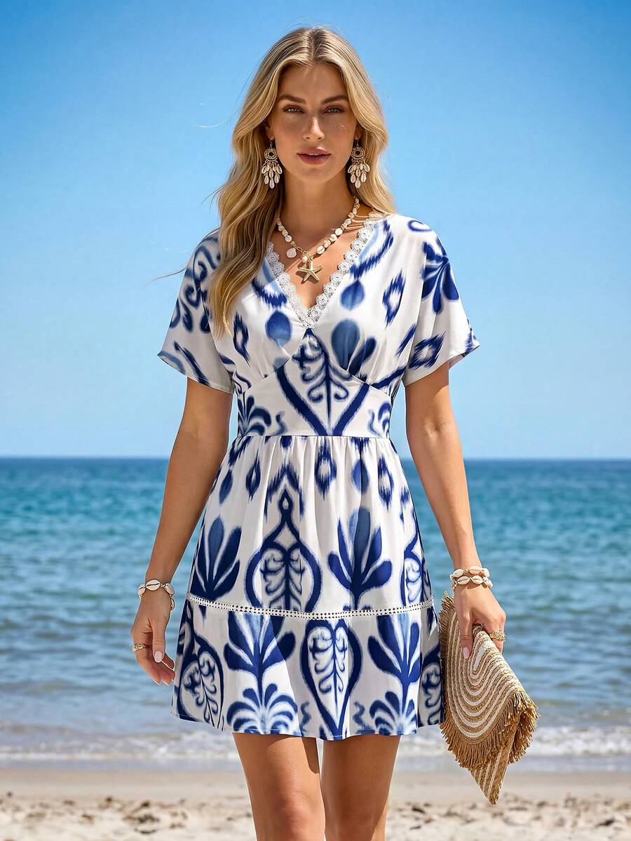 Sylviya Đầm nữ kiểu dáng thường ngày, viền hoa, thích hợp cho kỳ nghỉ đi biển. - Nhiều màu - Xem 1