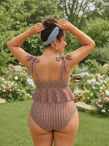 Swim Mod Bộ bikini 2 mảnh cỡ lớn, hàng mới về mùa Xuân/Hè 2026, in kỹ thuật số, gợi cảm, có đệm mút tháo rời, lưng khoét, dây đeo nơ xinh xắn, quần tam giác cạp cao, đồ bơi thời trang thường ngày cho kỳ nghỉ biển. - Nhiều màu - Xem 2