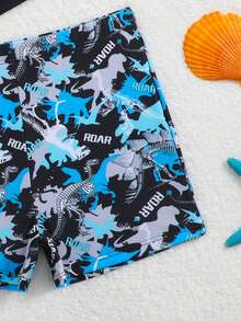 SHEIN Bộ đồ bơi in hình khủng long hoạt hình dành cho bé trai, thích hợp cho bãi biển và bơi lội. - màu đen - Xem 5
