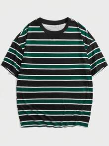 EASEVO Men Plus Size Casual Striped Contrast Color Round Neck Short Sleeve T-Shirt, Summer Daily Wear, Vacation, Father's Day Gifts, Football - Multicolor - View 6