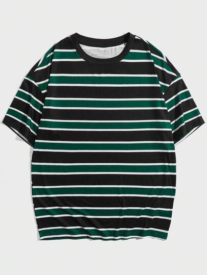 EASEVO Men's Casual Striped Contrast Color Round Neck Short Sleeve T-Shirt, Summer Daily Wear