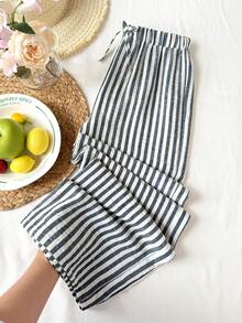 SHEIN Quần ống đứng kẻ sọc thoải mái, rộng rãi, thường ngày cho bé gái tuổi teen. - Hồng - Xem 5