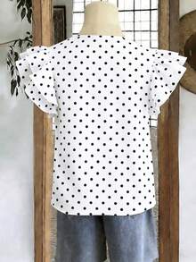 EMERY ROSE Women's Spring/Summer New Arrival Polka Dot Print Pattern Round Neck Ruffle Sleeve Casual Versatile T-Shirt - Multicolor - View 3