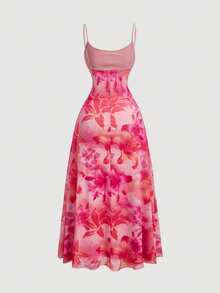 SHEIN MOD Đầm hai dây dáng thanh lịch, in hoa, thắt eo, dành cho nữ cỡ lớn, thích hợp cho tiệc tùng và đi chơi. - Nhiều màu - Xem 2
