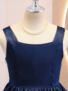 Girls' Navy Blue Formal Dress, Luxurious Satin Spaghetti Strap Dress, Lightweight And Soft Fabric, Suitable For Vacation, Graduation, Back To School, Wedding Season, Formal Events And Parties - White - View 3