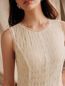 Anewsta Essential Gaun Wanita Tanpa Lengan dengan Motif Renda dan Patchwork - Aprikot - View 3