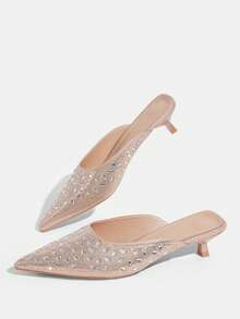 CUCCOO TILAWA Women's Shoes Pointed Rose Gold Rhinestone Decorative Kitten Heel Gorgeous Wear Dinner Shoes High Heels Shoes - Rose Gold - View 7