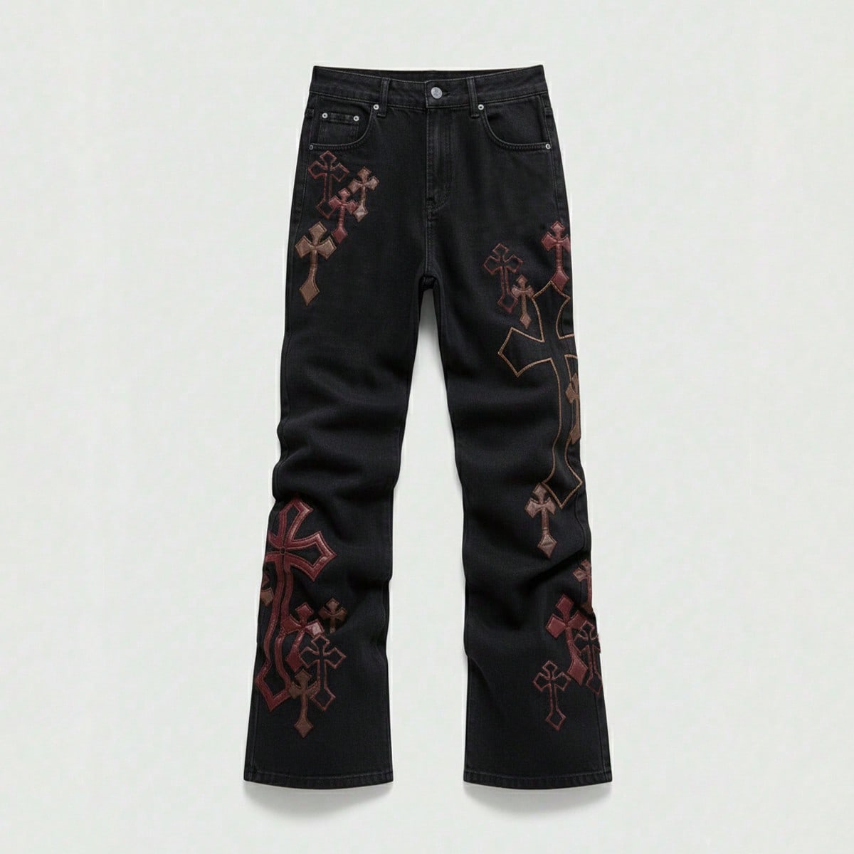 Jeans de moda para hombres con bordado de cruz y bolsillo en diagonal