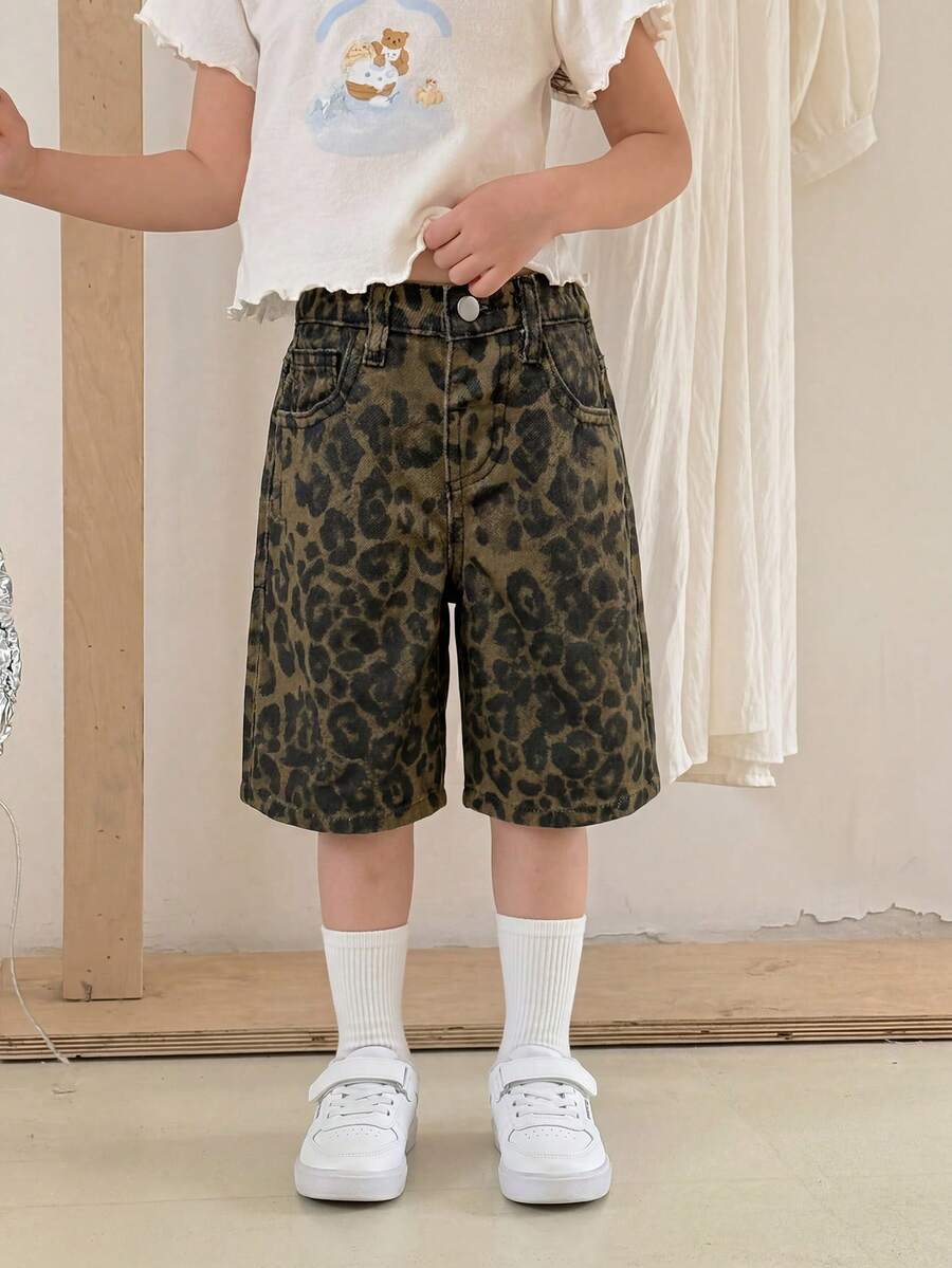 Quần lửng dáng rộng cho bé gái, họa tiết da báo. - màu nâu - Xem 1